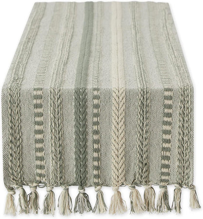 Farmhouse Braided Stripe Table Runner Collection, 15X72 (15X77, Fringe Included), Artichoke Green1
