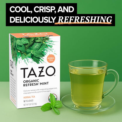 TAZO Organic Refresh Mint Herbal Tea Bags with Peppermint and Spearmint, Caffeine Free, 16 Total Tea Sachets2