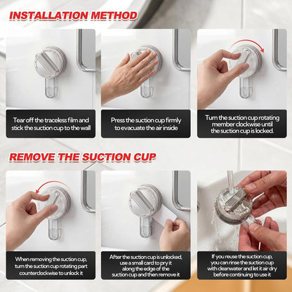 Shower Caddy Suction Cup Shelf Organizer with Hooks Removable, Clear Shower Organizer, Wall Storage Rack3