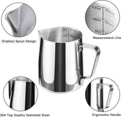 Stainless Steel Milk Frothing Pitcher Cappuccino Pitcher Pouring Jug Espresso Cup Creamer Cup for Latte Art, 12 Ounce (350 ML)3