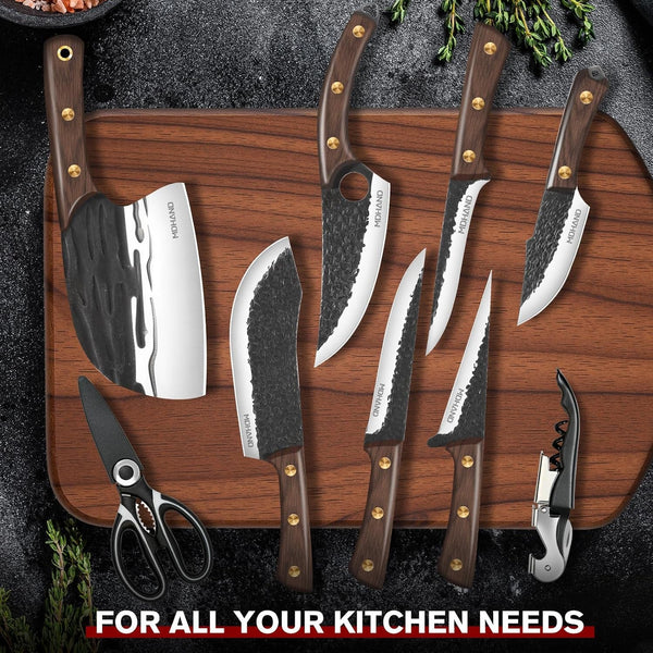 Butcher Knife Set, Viking Kitchen Serbian Chef Knife Set with Bag | Hand Forged Meat Cleaver Knife, Ergonomic Handle, High Carbon Steel Brisket Knife Set for Kitchen, Camping BBQ, Gift for Men2