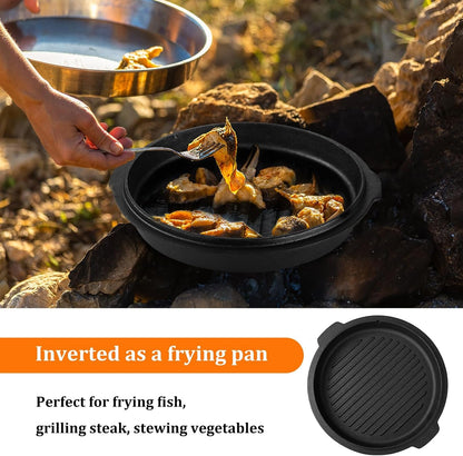 7QT Pre-Seasoned Dutch Oven Camping with Lid Lifter, 2-In-1 Pots | 2-IN-1 Cast Iron Camping Dutch Oven, Heat Conduction & Good Sealing & Heavy Duty8
