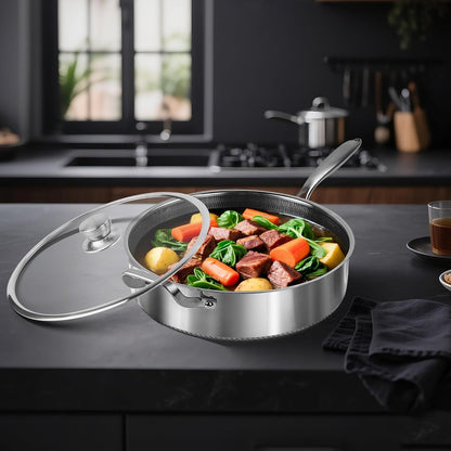 Frying Pans Nonstick Wih Lid, Non Stick Tri-Ply Stainless Steel Saute Pan, 8 Quarts Large Sauté Pan, 13.5 Inch Induction Cooking Pan, Dishwasher and Oven Safe, PFOA Free7