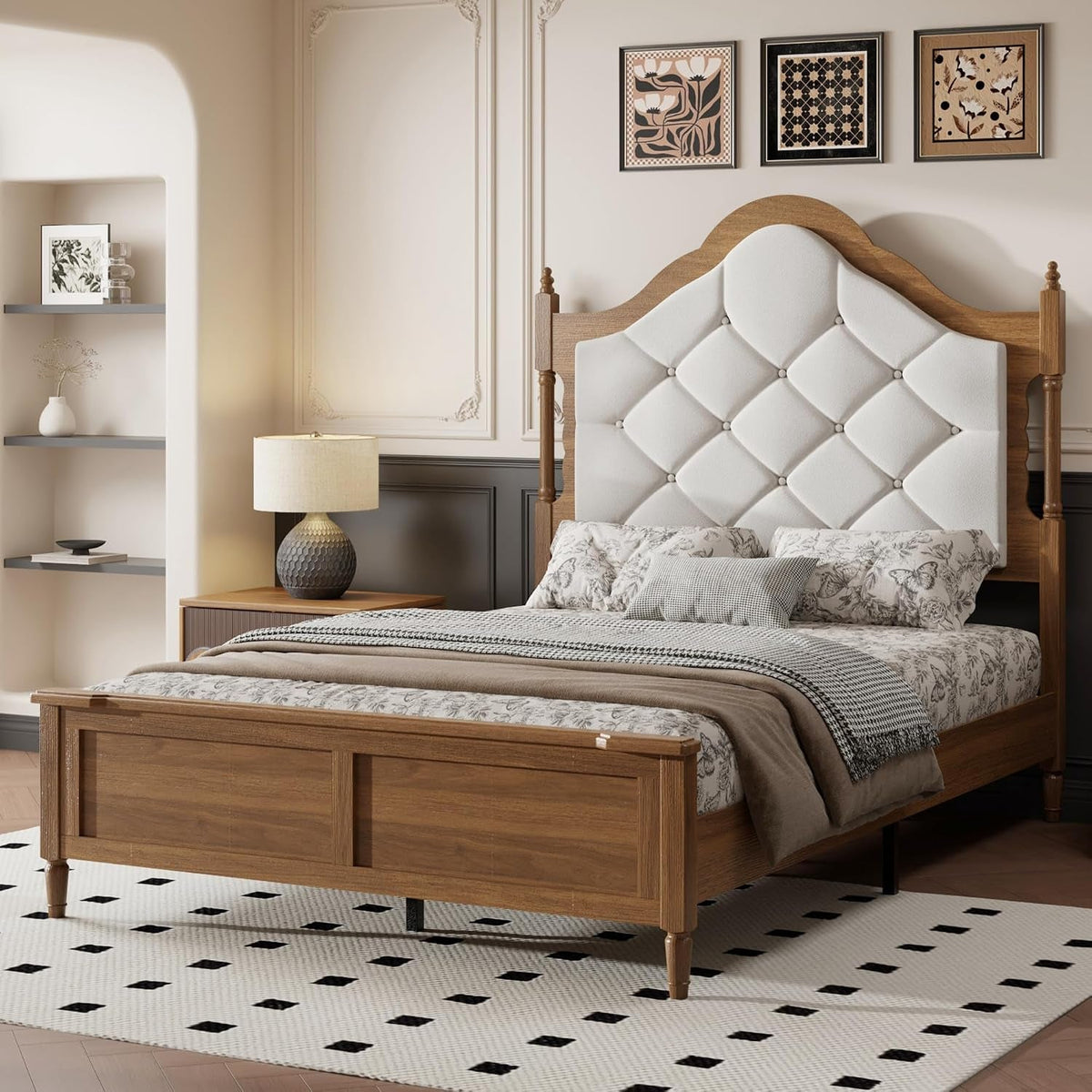 57-tall-full-size-wood-bed-frame-with-upholstered-headboard-brown