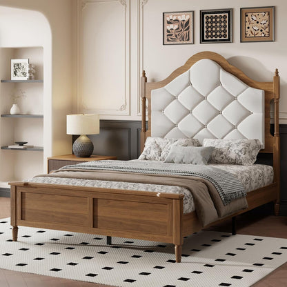 57" Tall Full Size Wood Bed Frame with Upholstered Headboard, Brown6