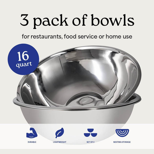 16 Quart Large Stainless Steel Mixing Bowls Set, 3-Pack, Nesting Bowls2
