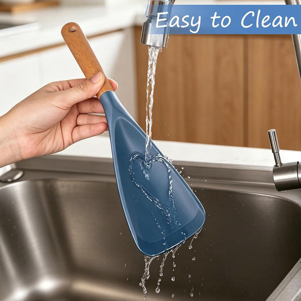 Cooking Spoon for Nonstick Cookwares, Multifunction Spatula Spoon, Great for Both Cooking and Serving, Wood Handle Spoon for Stirring, Mixing, Serving (2, BLUE)4