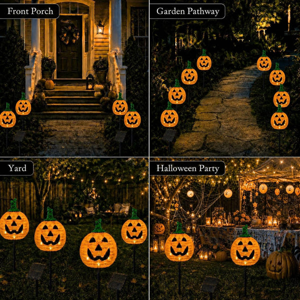 Solar Halloween Pumpkin Lights, 2 Pack Outdoor Pathway Stake Lights7
