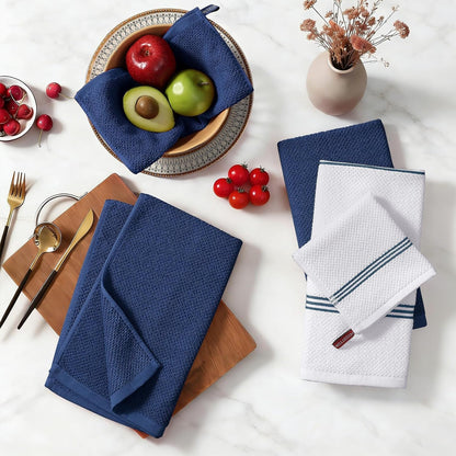 Dual Design Kitchen Towels and Dishcloths Set, 8 Pack, Navy Blue6