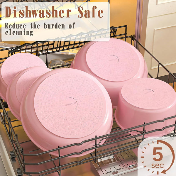 Pots and Pans Set Non Stick, 21 Pcs Nonstick Ceramic Cookware Set, RV Kitchen Cooking Set with Detachable Handles, Oven Safe, Induction Cookware, Stackable, Pink, PFAS PFOA & PTFE Free6