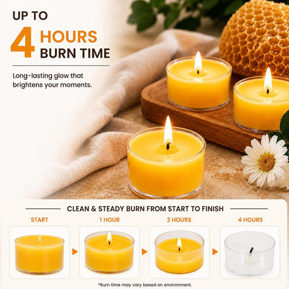 Beeswax Tea Lights Candles 48 Pack, 4 Hours Clean Burn2