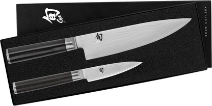 Shun Classic 2 Piece Starter Set | Includes 8" Chef and 3.5" Paring Knives, Handcrafted, VG-MAX Core, Damascus Stainless Steel Cladding, Pakkawood Handle1
