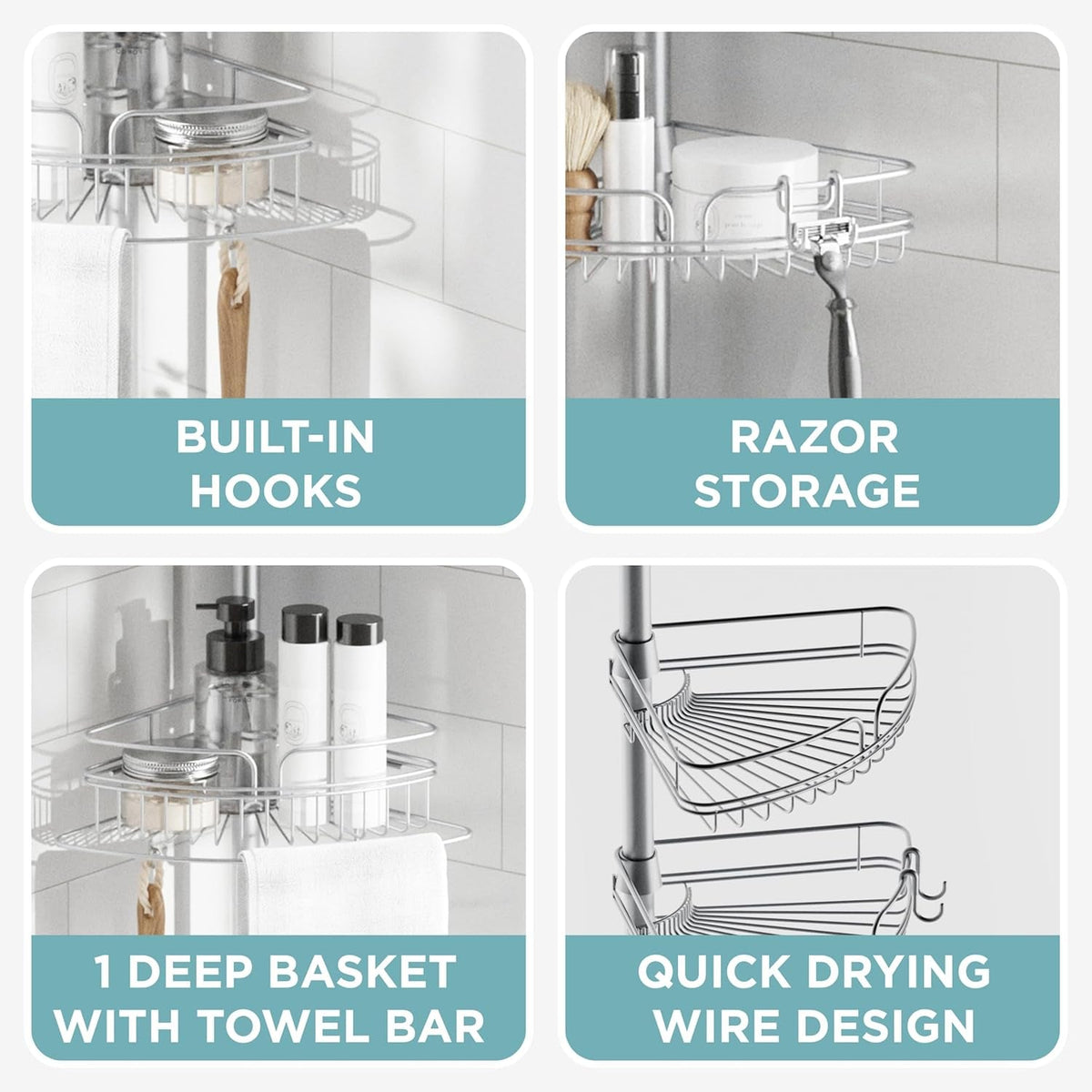 tension-pole-shower-caddy-corner-organizer-adjustable-standing-shower-caddy-with-4-baskets-and-built-in-towel-bar-rust-resistant-bathroom-tension-rod-organizer-60-to-97-inch-chrome