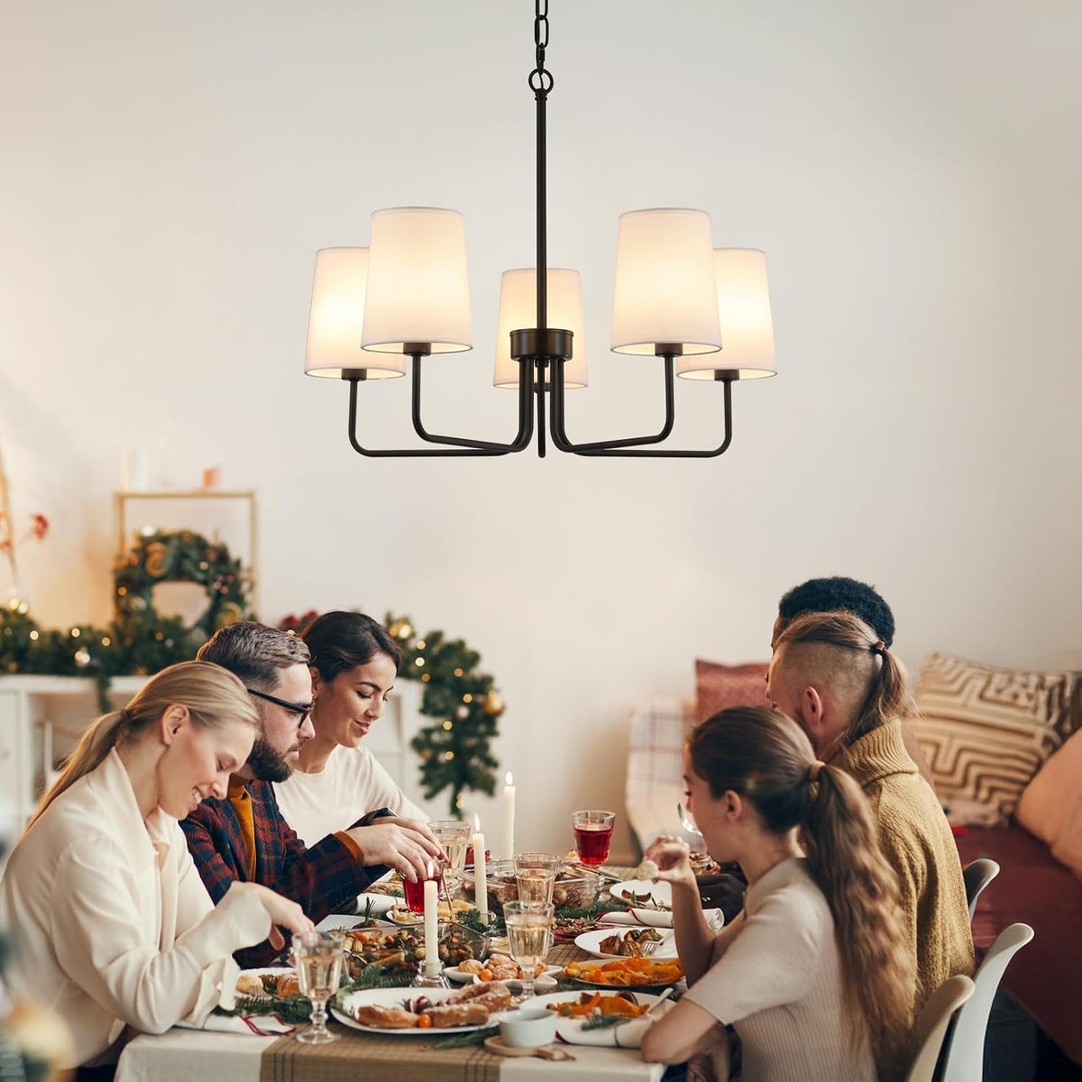 farmhouse-chandelier-matte-black-with-white-fabric-shade-farmhouse-linear-island-lighting-fixture-for-kitchen-dining-room-5-light-matte-black-with-fabric-shades