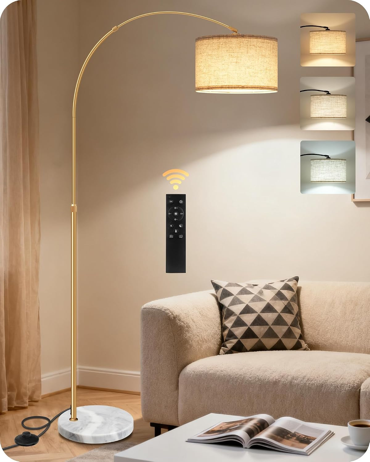 75-arc-floor-lamp-with-marble-base-and-adjustable-height-rotating-hanging-shade-dimmable-gold-floor-lamp-for-living-room-with-remote-and-foot-switch-3-color-temperatures-timer-de15ld05