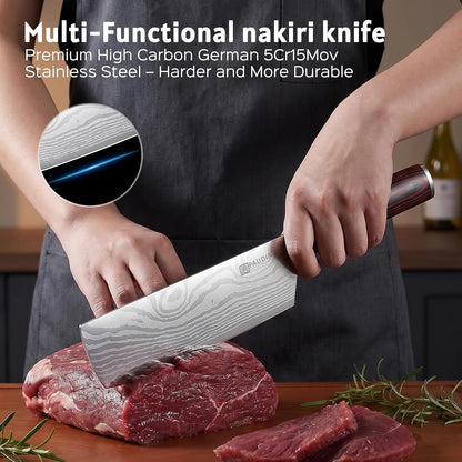 Nakiri Knife - 7" Razor Sharp Meat Cleaver and Vegetable Kitchen Knife, High Carbon Stainless Steel, Multipurpose Asian Chef Knife for Home and Kitchen with Ergonomic Handle7