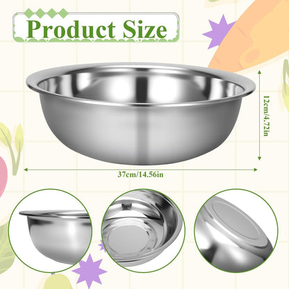 2 Pack 14 Quart Large Mixing Bowl Stainless Steel Oversized Serving Bowl, All Purpose Steel Bowl Metal Flat Bottom Bowl for Baking Cooking Meal Prep Marinating2