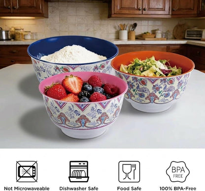 Melamine Mixing Bowl Set with Lids, Salad Bowl Set of 3, Ottoman Floral5