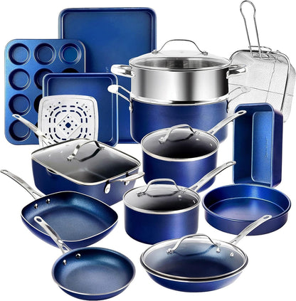 Ceraluxe 20Pc Pots and Pans Set Non Stick Ceramic Cookware Set | Deep Frying Pan & Bakeware Set Included, Non Toxic PFOA/PFOS/PTFE Free, Cool Touch Handles, Oven & Dishwasher Safe1