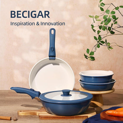 23Pcs Ceramic Pots and Pans Set, Nonstick Detachable Handle Cookware, Induction Kitchen Cooking Set with Removable Handle,Include Frying Pans & Saucepans Oven Safe(Blue)5