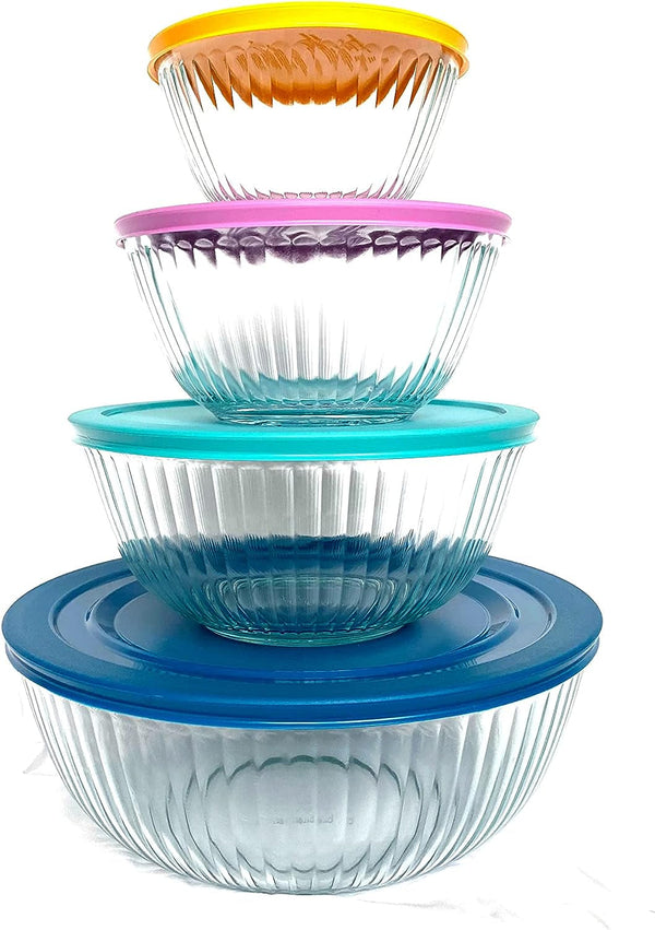 100+ Years Glass Mixing Bowls 8-Piece Improved (Limited Edition) - Assorted Colors Lid - Colors May Vary1