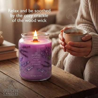 Lavender Candle 22Oz Gift Boxed: 130 Hour Burn, Minimum 10% Fragrance Oil, Crackling Wooden Wick, Bergamot Lavender & Cedar, Hybrid Soy Wax, Large Jar Candle for Sleep by Spotless Candles7