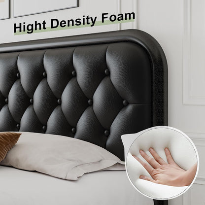 King Size Bed Frame, Upholstered Bed Frame with Faux Leather Headboard, Heavy Duty Platform Bed with Strong Metal Slats, 12 Inch Under-Bed Storage, Noise-Free, Easy Assembly, Matte Black4