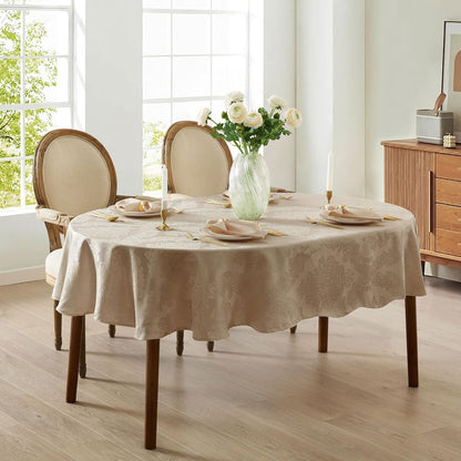 Barcelona Luxury Damask Fabric Tablecloth, 60” Wide X 102” Oval, Golden Beige, 100% Polyester, No Iron, Soil Resistant Dining Room, Party and Banquet Table Cover6