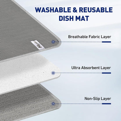 14.6*11.8 Inch Microfiber Dish Drying Mat,2 Compact Ultra Absorbent Dish Mat Drying Kitchen Mat,Small Dish Drying Mats for Kitchen Counter,Draining Racks,Sinks (Gray)4