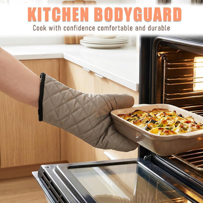 Grey 13" Quilted Oven Mitts 1 Pair Flame Heat Resistant | Quilted Lining, 1 Pair, Heat Resistant, Classic, Cotton Blend, Cooking, Baking, Grilling, Non-Slip Grip2