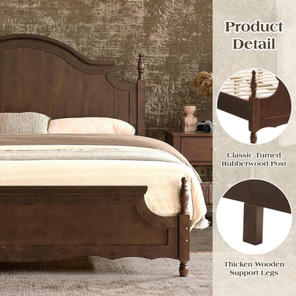Queen Size Solid Wood Poster Bed, 55" Arched Headboard, Dark Walnut5