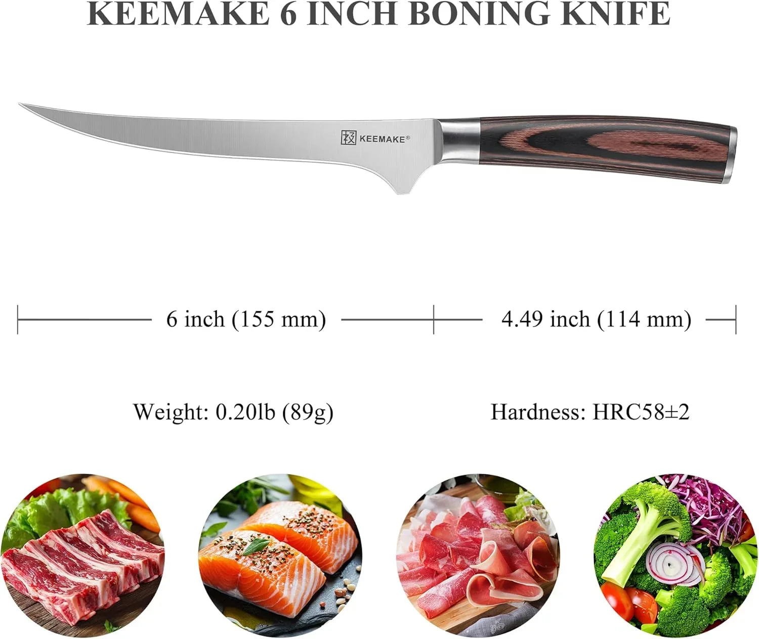 KEEMAKE 6-inch boning knife with high-carbon stainless steel blade and wooden handle