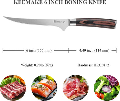 KEEMAKE 6-inch boning knife with high-carbon stainless steel blade and wooden handle