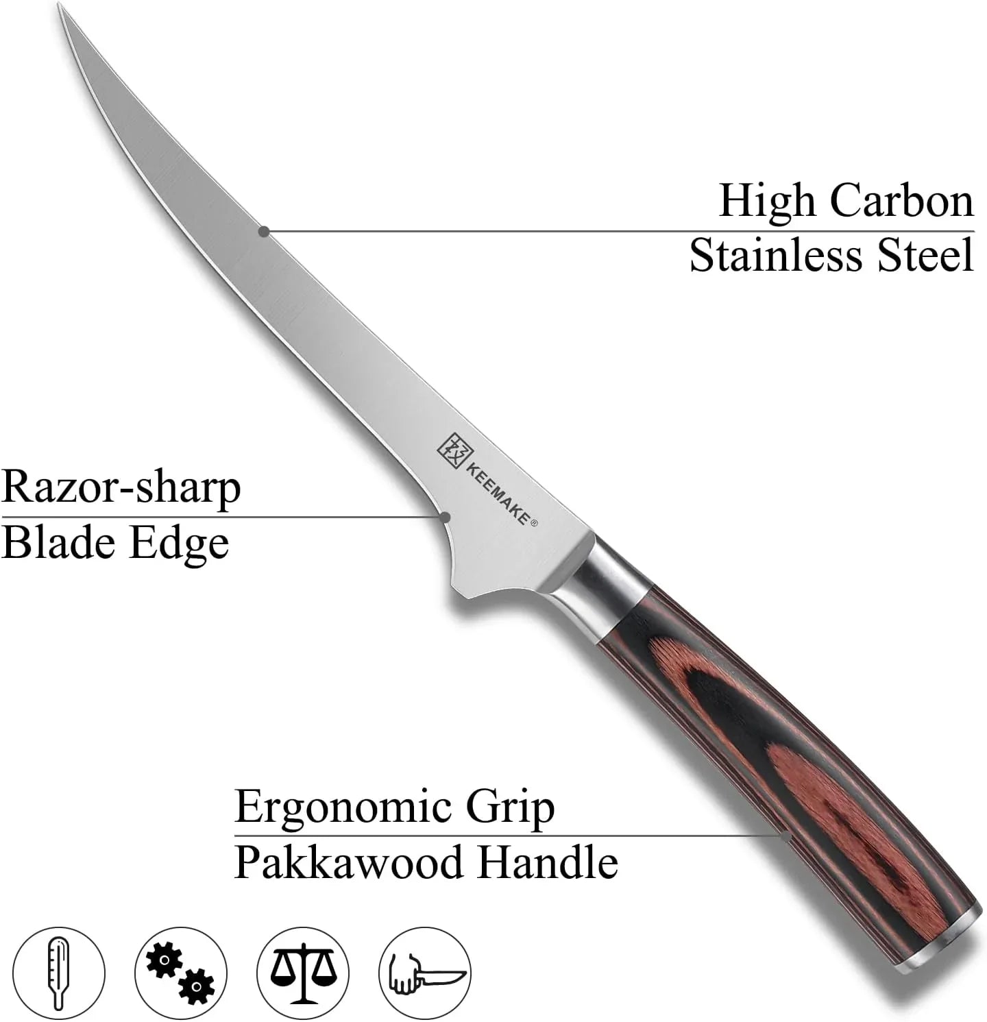 6-inch boning knife with high carbon stainless steel blade and ergonomic pakkawood handle