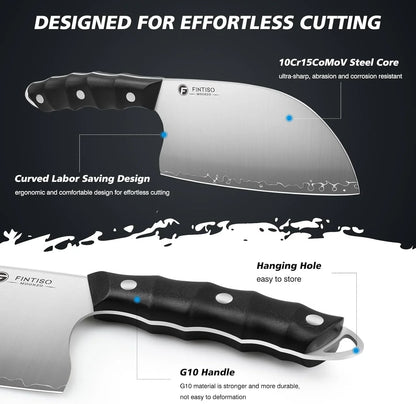 Fintiso Moonzo kitchen knife with 10Cr15CoMoV steel blade, ergonomic G10 handle, and hanging hole