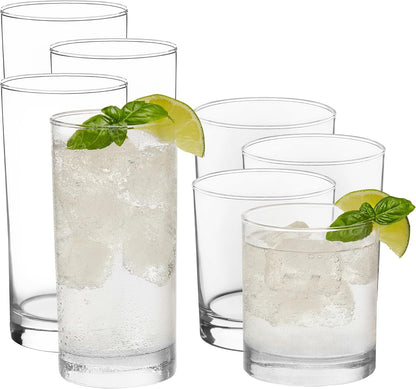Province Tumbler & Rocks Drinking Glasses Set of 16, Tall Glass Cups | 15.2 Oz and 11.1 Oz Capacities for Water, Juice, Cocktails, and More with Lightweight Design and Dishwasher-Safe Cleanup1