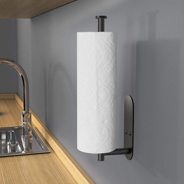 Adhesive Paper Towel Holder under Cabinet Wall Mount for Kitchen Paper Towel, Black Paper Towel Roll Holder Stick to Wall, Stainless Steel（Black）6