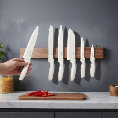 12 Pieces Knife Set with Covers, Stainless Steel Small Kitchen Knives Set, Cream White5
