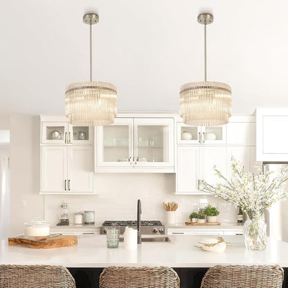 15.44" Drum Chandeliers Dining Room Brushed Nickel 6-Lights5