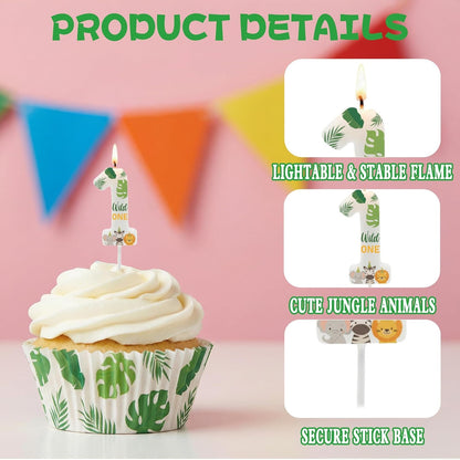 Wild Animal Number 1 Candle – Jungle Safari Theme Cake Topper for Boys & Girls First Birthday Decorations,Wild One Birthday Decorations Party Supplies3