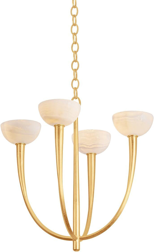 Maywood 4-Light Chandelier | Vintage Gold Leaf Finish | Made of Iron & Natural Stone | Damp-Rated for Bathroom Use | Adjustable Hang Height 27-79" | 9023-VGL1