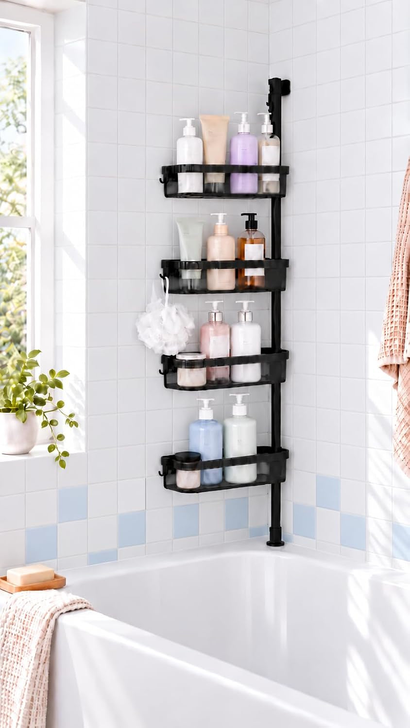 corner-shower-caddy-tension-pole-4-tier-rustproof-shampoo-organizer-black