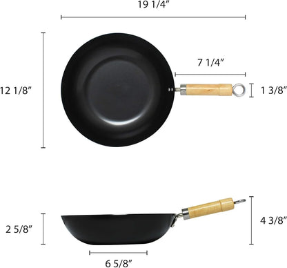 '- 12" Non-Stick Carbon Steel Wok Pan with 7-1/4" Wood Handle- Flat Bottom Cookware Chinese Wok Stir Fry Pans Traditional Woks Grilling Frying Steaming for Authentic Asian Food6