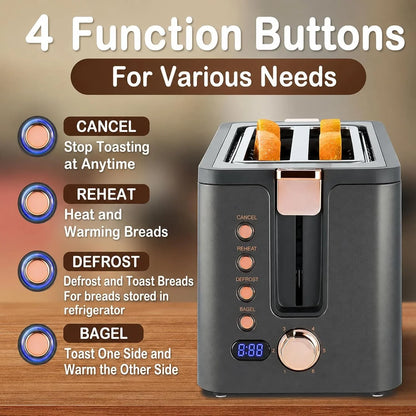 4 Slice Toaster, Long Slot Toaster with Warming Rack, Timer, Bagel, Defrost, Reheat Functions, Crumb Tray, 6 Browning Settings, Extra Wide Long Slots, Stainless Steel, 1300W, Grey4
