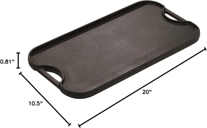 Pro-Grid Reversible Grill/Griddle, Pfas-Free, 20 X 10.5 Inches | Dual-Sided Reversible Cast Iron Grill & Griddle, Double Burner, Even Heat Distribution, Non-Toxic Cookware10