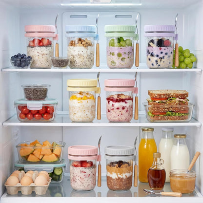 16Oz Glass Overnight Oats Containers with Lids & Spoons, 4 Pack Multicolor6