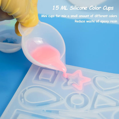 Silicone Measuring Cups Tool Kit for Resin, Non-Stick 250 & 100Ml Epoxy Mixing Cups, Reusable Resin Supplies with Silicone Mat, Stir Sticks, Pipettes, Cups for Molds, Jewelry Making5