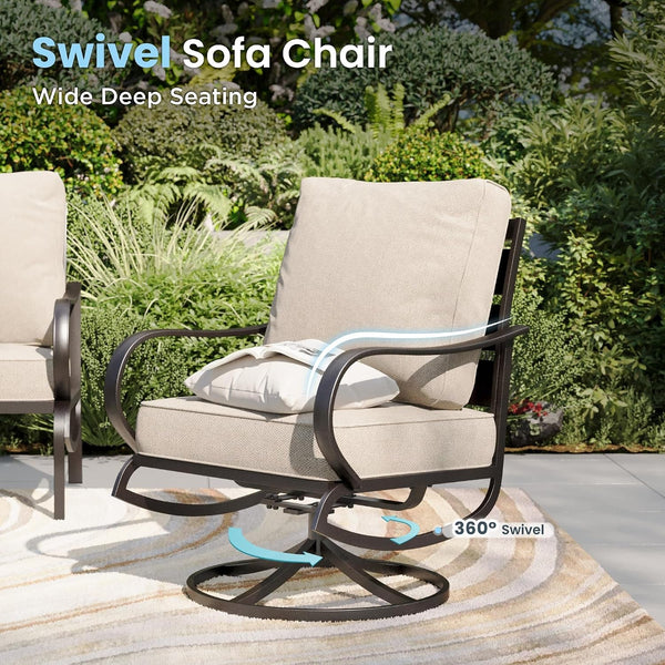 8 Piece Metal Patio Furniture Set with Fire Pit Table, Beige3