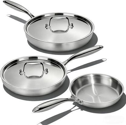 Stainless Steel Frying Pan Set with Lid, 3Pcs Skillet Set (Includes 8",10",12") - 5 Ply Stainless Clad - Heavy Duty & Professional Cookware Set, Fast & Even Heat, Dishwasher and Oven Safe1