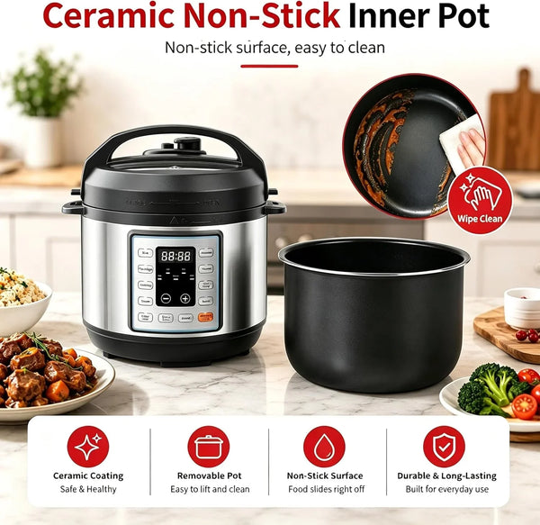 Electric Pressure Cooker 3Qt, 10 Presets Instant Multi Cooker, Olla De Presion Nonstick Pot 3 Quarts for Slow Cook, Rice Cook, Steam, Sauté, Canning, Yogurt Maker, Warm, Silver and Black5